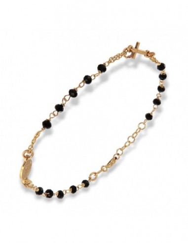 Bracciale Argento Dorato Rosario Sfere Nere Sfaccettate [007b09bb]