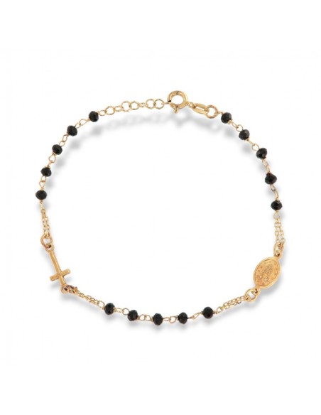 Bracciale Argento Dorato Rosario Sfere Nere Sfaccettate [9ad3fac7]
