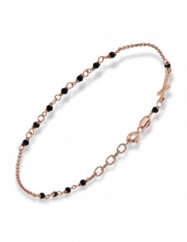 Bracciale Argento Rosato Rosario Sfere Sfaccettate Nere [7f8ca7d1]