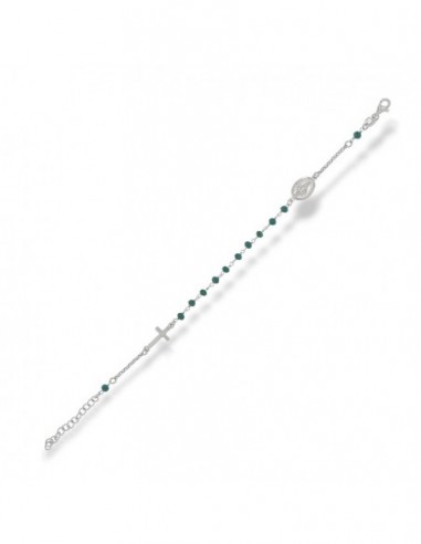 Bracciale Argento Rodiato Rosario Con Sfere Verdi [ffc981b2]