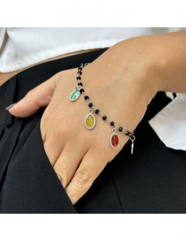 BRACCIALE ARGENTO ONICE MEDAGLIE MIRACOLOSA SMALTA [cfafdbfa]