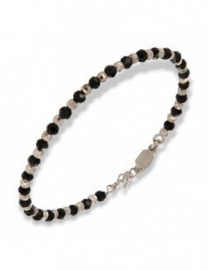 Bracciale Argento Rodiato Sfere Sfaccettate Nere E Argentate [4ec36abc]