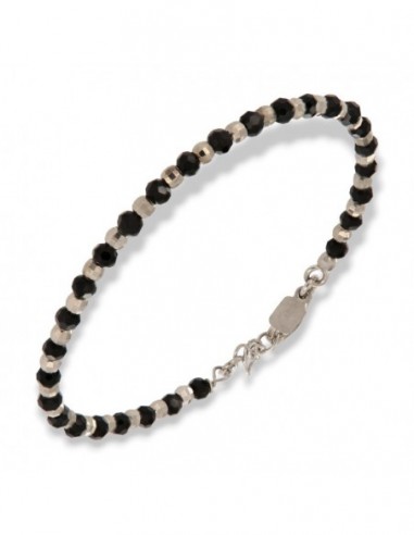 Bracciale Argento Rodiato Sfere Sfaccettate Nere E Argentate [4ec36abc]