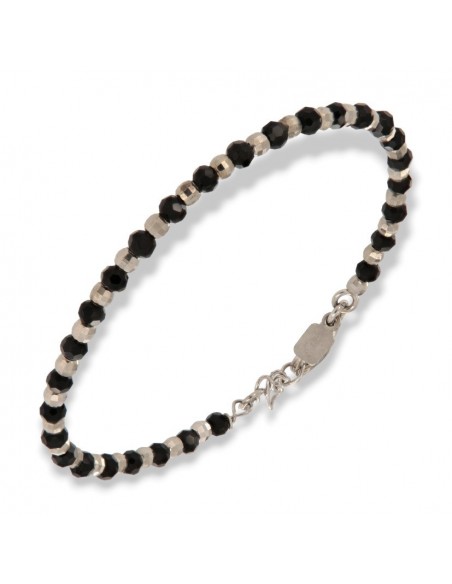Bracciale Argento Rodiato Sfere Sfaccettate Nere E Argentate [4ec36abc]