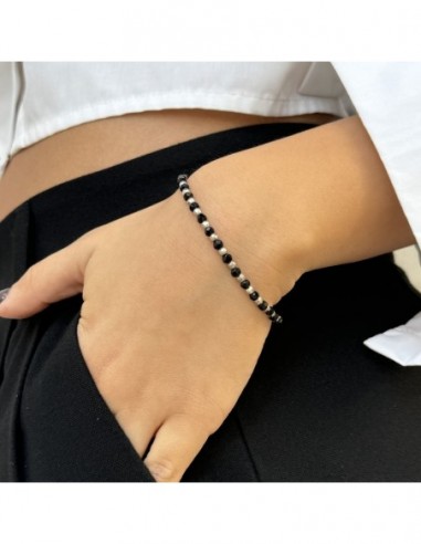 Bracciale Argento Rodiato Sfere Sfaccettate Nere E Argentate [1c001bf3]