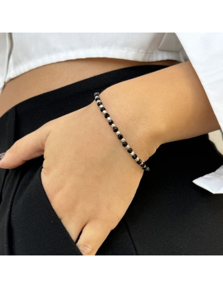 Bracciale Argento Rodiato Sfere Sfaccettate Nere E Argentate [1c001bf3]