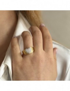 Anello Argento Dorato Fascia Cuore Zirconi Bianchi [3e20fc41] 2