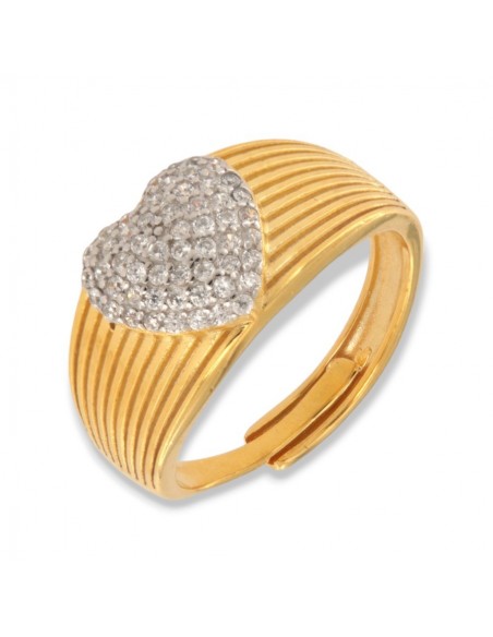 Anello Argento Dorato Fascia Cuore Zirconi Bianchi [41d17cc5]