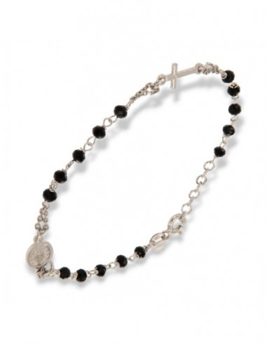 Bracciale Argento Rodiato Rosario Sfere Nere Sfaccettate [25913860]