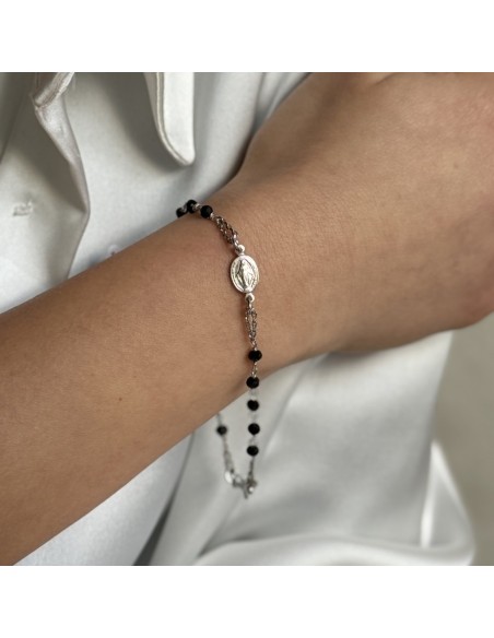 Bracciale Argento Rodiato Rosario Sfere Nere Sfaccettate [49dd92cc]