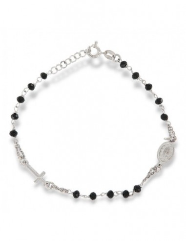 Bracciale Argento Rodiato Rosario Sfere Nere Sfaccettate [fb9014d6]
