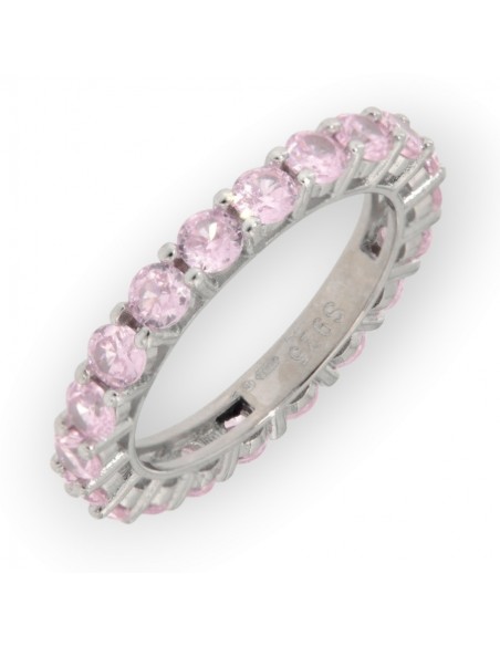 Anello Argento Rodiato Eternity Zirconi Rosa 3MM [d256473f]