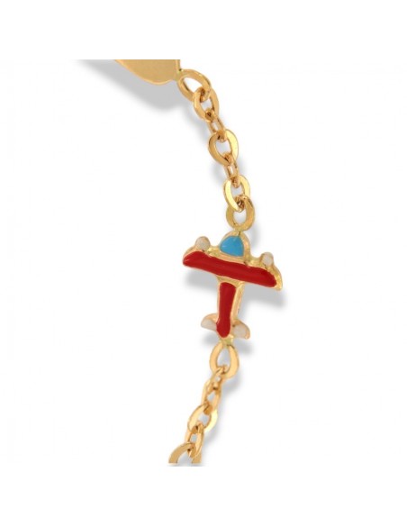 Bracciale Oro Giallo Neonato Aereo Piastra Centrale [890fe478]