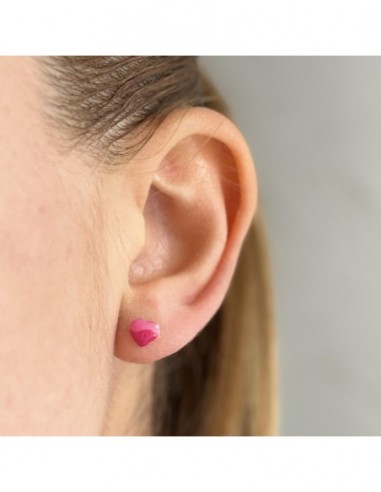 Orecchini Oro Giallo Cuore Rosa Smaltato Bitonale [a213a7ed]