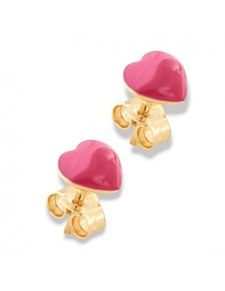 Orecchini Oro Giallo Cuore Rosa Smaltato Bitonale [150e66e9]