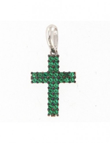 Ciondolo Oro Bianco Croce Zirconi Verdi/Bianchi [4f36639e]