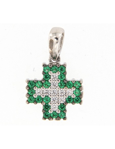 Ciondolo Oro Bianco Croce Zirconi Bianchi/Verdi [f28b2ca6]