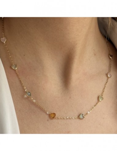 Collana Oro Giallo Cuori In Quarzo [ba9acd7e]