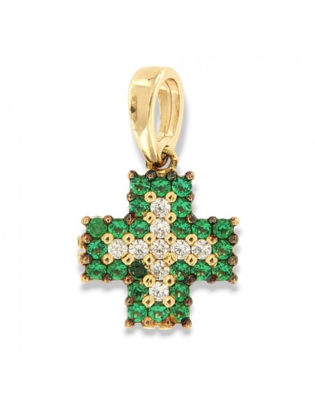 Ciondolo Oro Giallo Croce Zirconi Bianch E Verdi [c6362fa4]