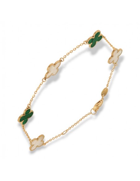 Bracciale Oro Giallo Fiori Madre Perla Malachite. [42e082ca]