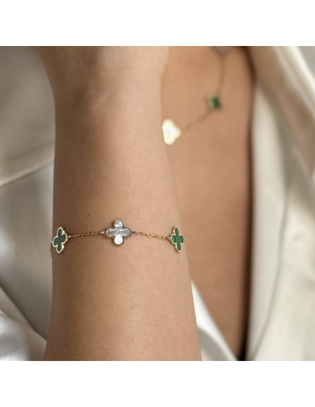 Bracciale Oro Giallo Fiori Madre Perla Malachite. [02b5d4a7]