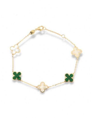 Bracciale Oro Giallo Fiori Madre Perla Malachite. [b0f852bd]