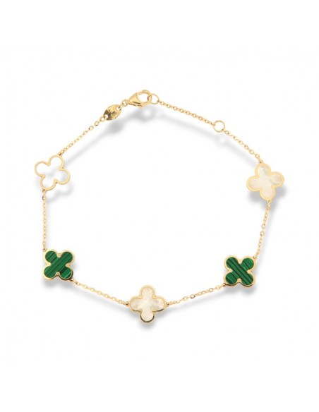 Bracciale Oro Giallo Fiori Madre Perla Malachite. [b0f852bd]