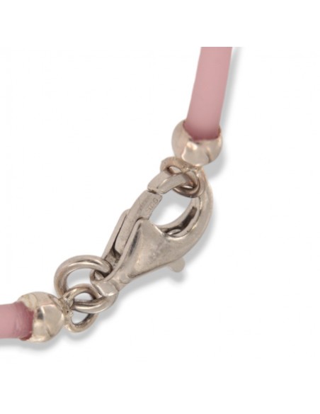 Bracciale Argento Rodiato Silicone Rosa [e13bf8bc]