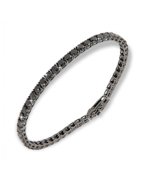 Bracciale Argento Brunito Tennis Zirconi Neri 4MM [b0612ea4]