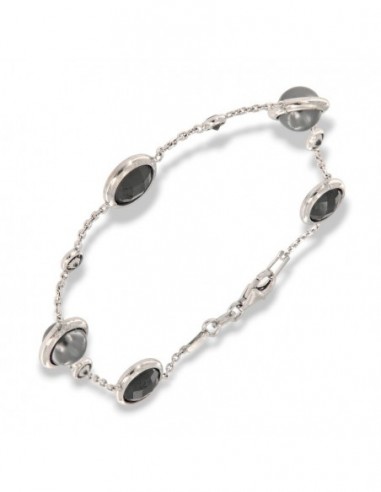 BRACCIALE ARGENTO CATENA ALTERNATA A PERLE E CRISTALLI BRIOLET E ZIRCONI BIANCHI [e5643755]