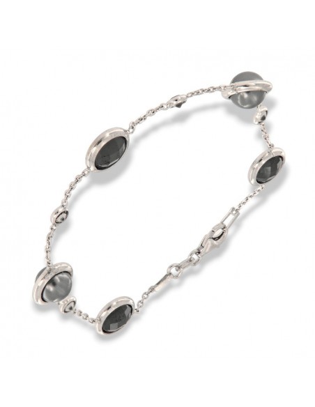 BRACCIALE ARGENTO CATENA ALTERNATA A PERLE E CRISTALLI BRIOLET E ZIRCONI BIANCHI [e5643755]