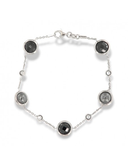 BRACCIALE ARGENTO CATENA ALTERNATA A PERLE E CRISTALLI BRIOLET E ZIRCONI BIANCHI [066054bc]