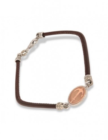 Bracciale Argento Rodiato Laccio In Ecopelle Ancora Centrale [00a22ff8]