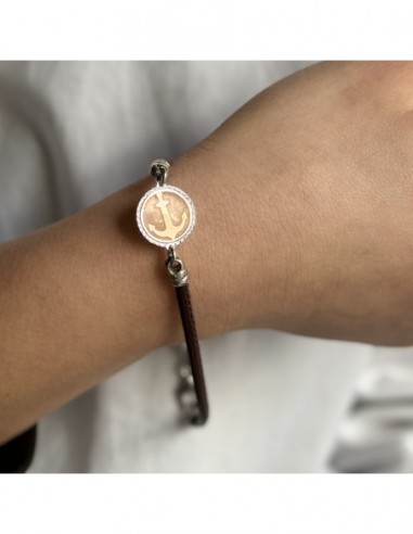 Bracciale Argento Rodiato Laccio In Ecopelle Ancora Centrale [e55674b5]