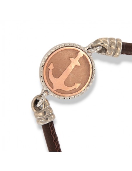 Bracciale Argento Rodiato Laccio In Ecopelle Ancora Centrale [524bb5b1]