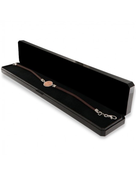 Bracciale Argento Rodiato Laccio In Ecopelle Ancora Centrale [e00633ab]