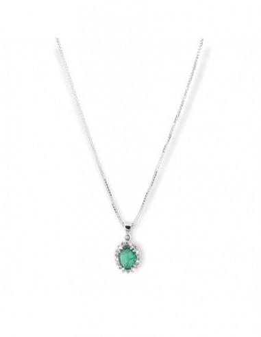 COLLANA ORO BIANCO OVALE SMERALDO 0,71 DIA 0,11 [6a2c43c9]