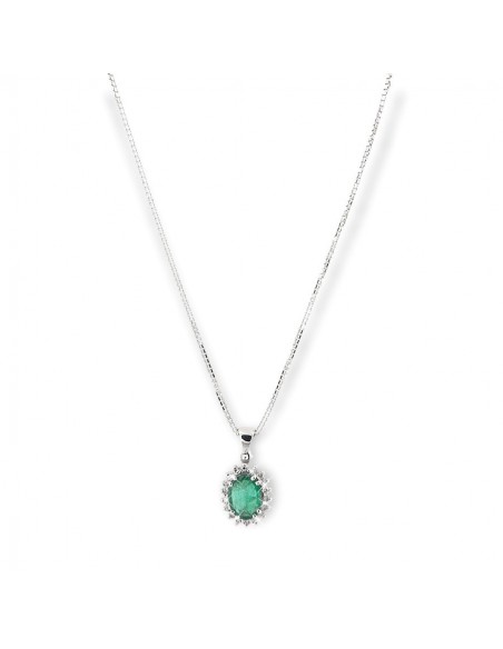 COLLANA ORO BIANCO OVALE SMERALDO 0,71 DIA 0,11 [6a2c43c9]