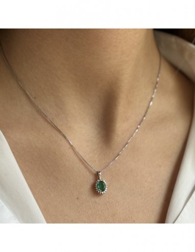 COLLANA ORO BIANCO OVALE SMERALDO 0,71 DIA 0,11 [ff675c40]