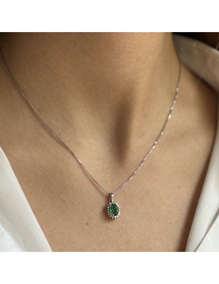 COLLANA ORO BIANCO OVALE SMERALDO 0,71 DIA 0,11 [ff675c40]