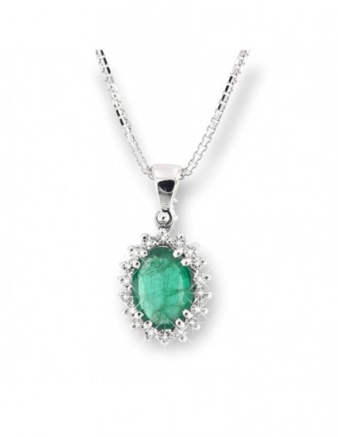 COLLANA ORO BIANCO OVALE SMERALDO 0,71 DIA 0,11 [487a9d44]