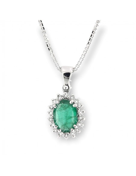 COLLANA ORO BIANCO OVALE SMERALDO 0,71 DIA 0,11 [487a9d44]