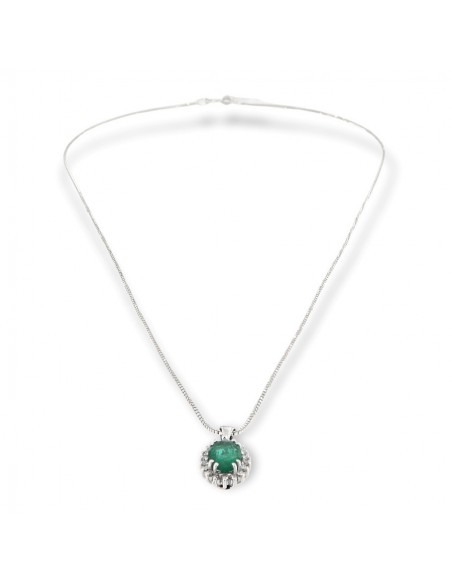 COLLANA ORO BIANCO OVALE SMERALDO 0,71 DIA 0,11 [4d2ada5a]