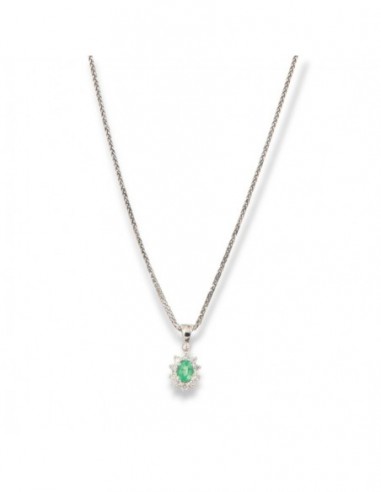 Collana Oro Bianco Principessa Smeraldo Ovale 0,16 Carati Diamanti 0,12 Carati [3c5bc30a]