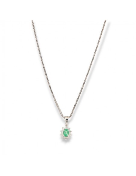 Collana Oro Bianco Principessa Smeraldo Ovale 0,16 Carati Diamanti 0,12 Carati [3c5bc30a]