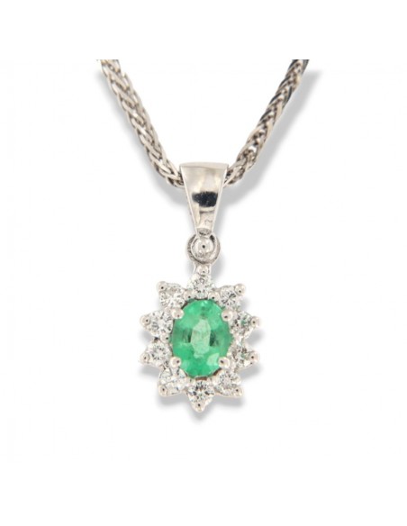 Collana Oro Bianco Principessa Smeraldo Ovale 0,16 Carati Diamanti 0,12 Carati [a171e6eb]