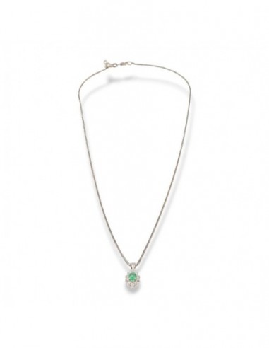 Collana Oro Bianco Principessa Smeraldo Ovale 0,16 Carati Diamanti 0,12 Carati [a421a1f5]