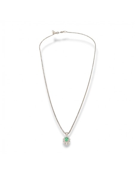 Collana Oro Bianco Principessa Smeraldo Ovale 0,16 Carati Diamanti 0,12 Carati [a421a1f5]