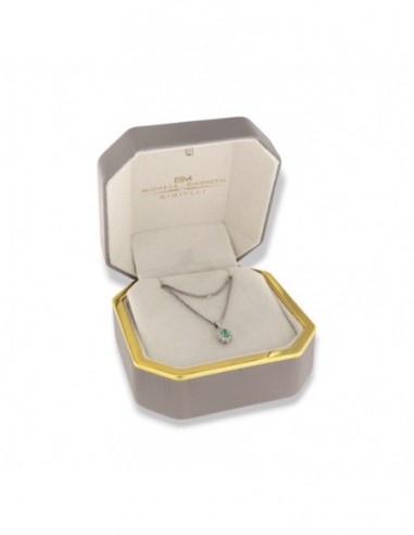 Collana Oro Bianco Principessa Smeraldo Ovale 0,16 Carati Diamanti 0,12 Carati [ca1a23fc]