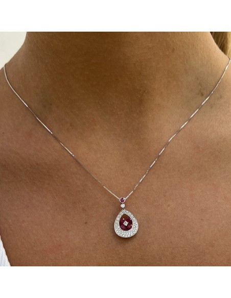 Collana Oro Bianco Goccia Rubini 0,52 Carati e Diamanti 0,46 Carati [2a07ecb2]